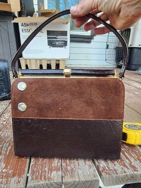 Vintage Mid Century A Life Stride Two Tone Hand Bag Purse, Brass Accents
